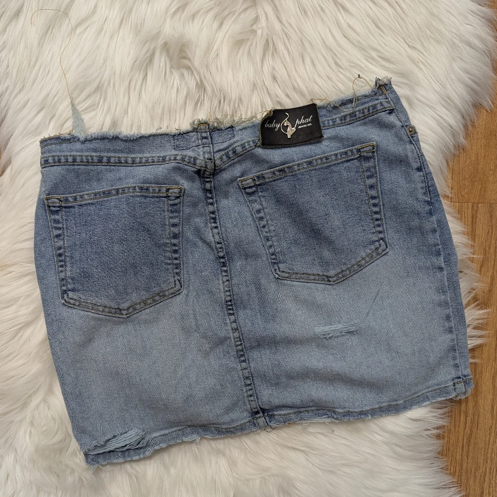 Vintage Y2K Baby Phat Distressed Denim Mini Skirt